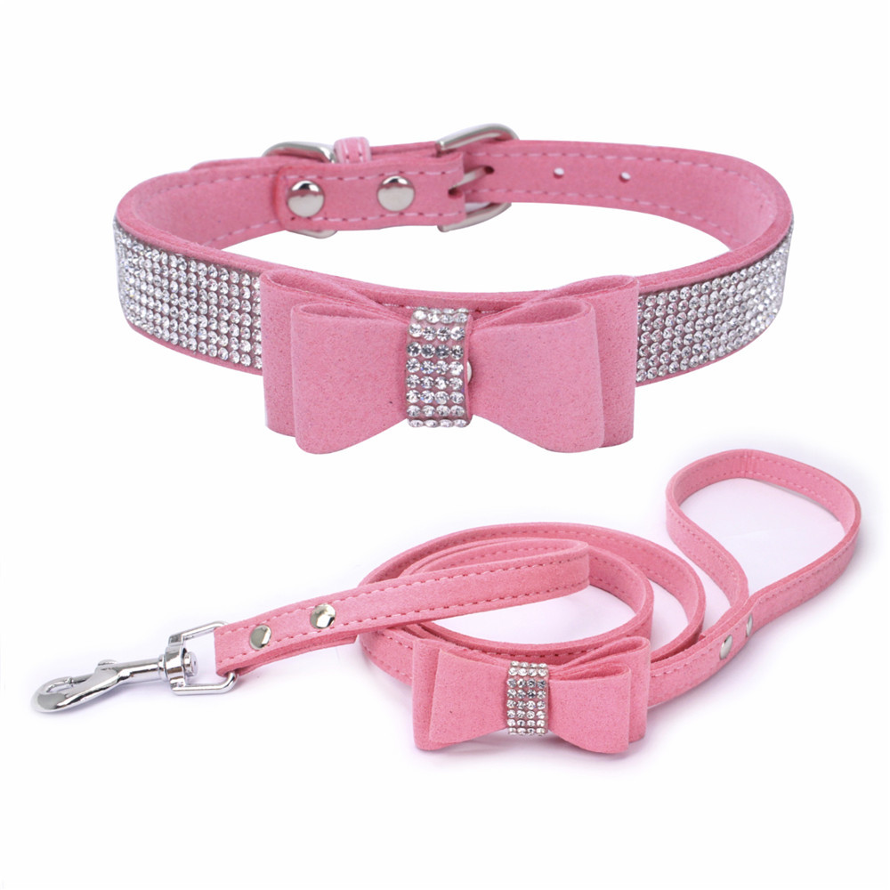 Ρυθμιζόμενο κρύσταλλο Puppy Bling Rhinestones Dog Collar με παπιγιόν