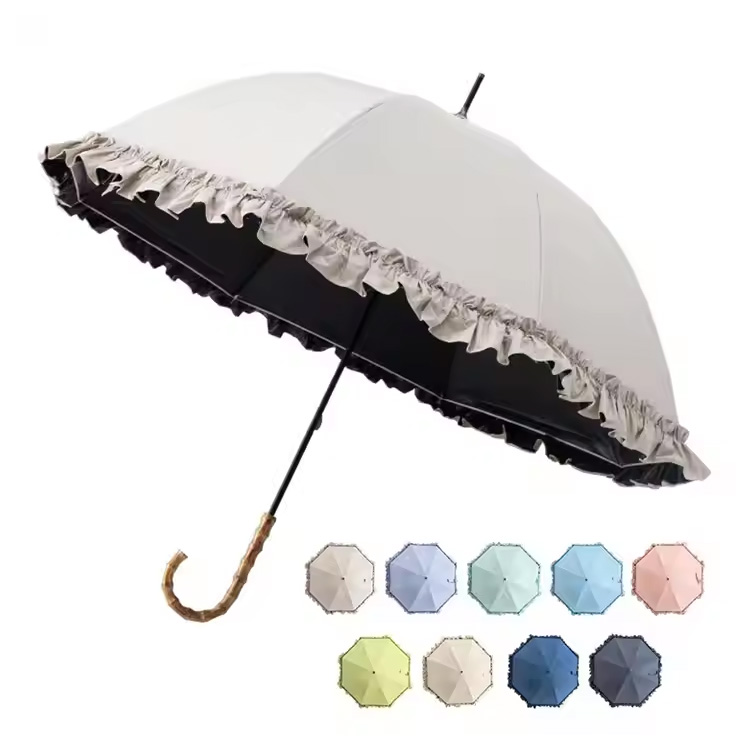 Μαύρο παλτό βροχή j-σχήμα λαβή Dome Straight Umbrella