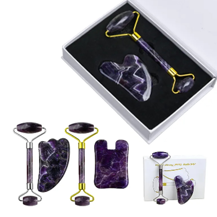 Φυσικό roller roller αμέθυστου και gua sha sha massager